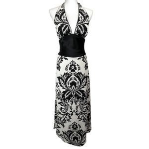 WHBM black and white chiffon halter maxi slip dress